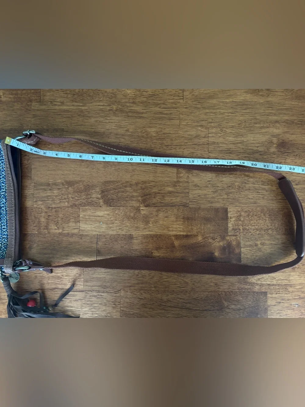 The Sak Lucia Crossbody Purse Boho Crocheted Bag in Blue and Brown Leather